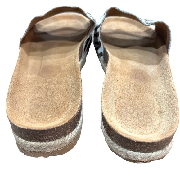 Yokono Womens Brown White Zebra Print Leather Calf Hair Slide Sandals Size 8 - Picture 9 of 12